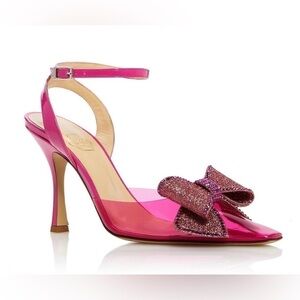 NIB Nalebe By Amina Means Dimante Glitter Bow High Heel PVC Pink Pumps Heels